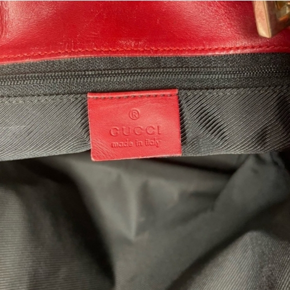 Gucci Red Denim Canvas Tote With Leather Handles & EUC Large - Picture 4 of 10